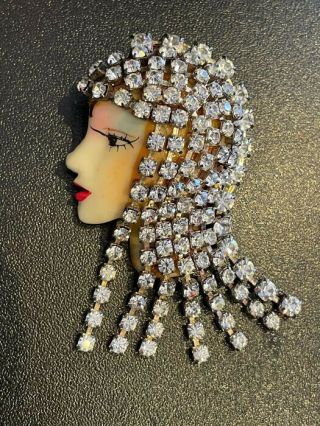 Vintage Designer Flapper True Art Deco Ladies Head Face Brooch Jewellery