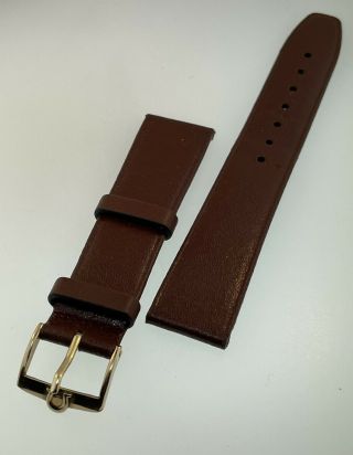 Vintage Omega Watch Buckle,  Gold Filled,  Nos Hirsch 18mm Brown Calf Leather Band