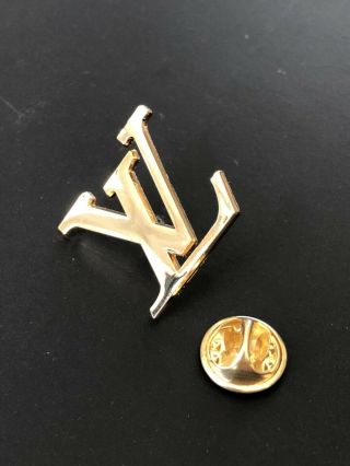 Louis Vuitton Lv Vintage Sized Brooch Lapel Pin,  Gold Tone Plated Second Hand