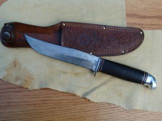 Vintage Western Field Hunting Fixed Blade Knife W/ Sheath 5.  5 " Blade