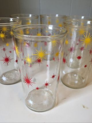 Vintage Mid Century Modern Drinking Glasses Starburst Red And Yellow