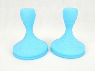 Fenton Candle Holders,  Blue Satin Glass Candle Holders Vintage By Fenton