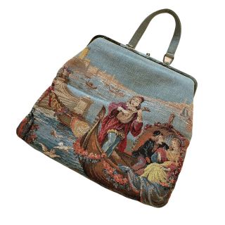 Vintage Jr Florida Tapestry Carpet Bag Handbag Purse Venice Gondola Italy
