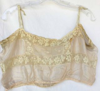 Edwardian 1910 Silk Lace Camisole Corset Cover Pink Early Bra