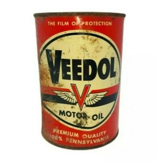Vintage Veedol Pennsylvania Motor Oil 1 Quart All Metal Can Dented