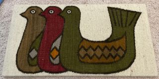 Mid Century Three Doves Of Peace Hanging Hand Woven Tapestry Vtg