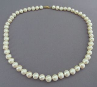 Vintage 14k Yellow Gold White Cultured Pearl Necklace 8.  2mm 17 1/2 "