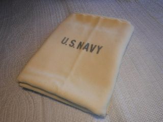 Vintage Ww2 U.  S.  Navy Issue Wool 76 " X 45 " Creme Color Bed Cot Blanket Usa