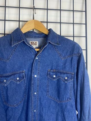 Vintage 90s Ely Cattleman Denim Western Style Button Down Shirt Size Large