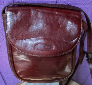 Oroton Vintage Brown Leather Flap Crossbody Shoulder Bag Purse