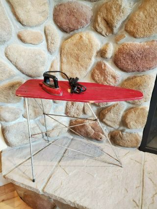 Vintage Wood Toy (red Color) Ironing Board W Metal Legs Includes Wolverine Iron