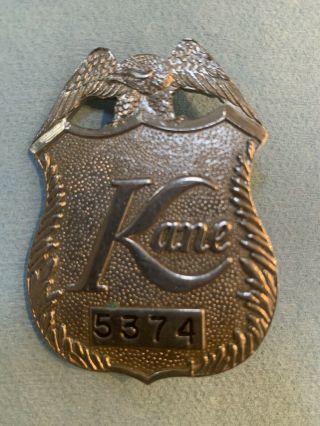 Vintage/obsolete - - Kane Protection - Numbered (5374) Security Officer Badge