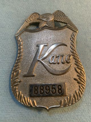 Vintage/obsolete - - Kane Protection - Numbered (88958) Security Officer Badge