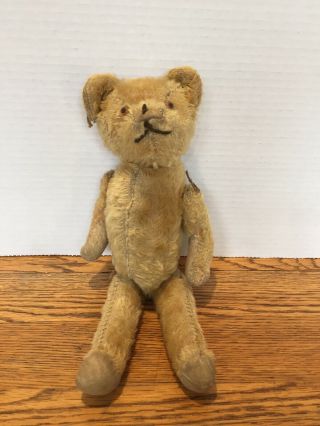Vintage Straw Filled Mohair Teddy Bear Jointed 12 1/2 " Long