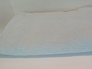 Vintage Acrylic Waffle Weave Baby Blanket Blue Satin Binding Edges 36 " X44 "