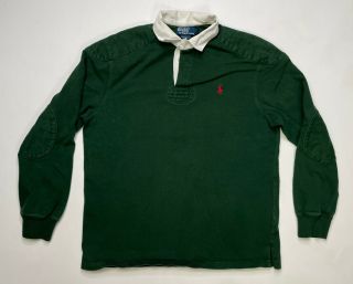 Vintage Polo Ralph Lauren Mens Rugby Polo Shirt Adult Large Green Pony Red