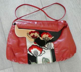 Vintage 1980s " Moon Bag " Patricia Smith Designs Handpainted Crossbody Handbag