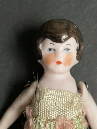 Antique German 3” Miniature All Bisque Flapper Dollhouse Doll
