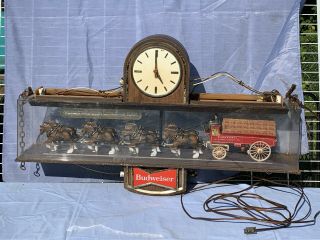 Vintage Budweiser Bar Clock - Champion Clydesdale Team With Pool Table Light