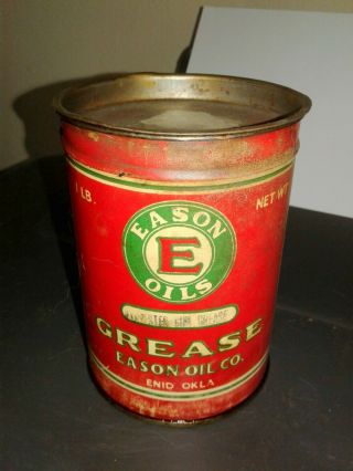 Vintage Eason Oil Co 1 Pound Metal Grease Can Full - Enid Ok