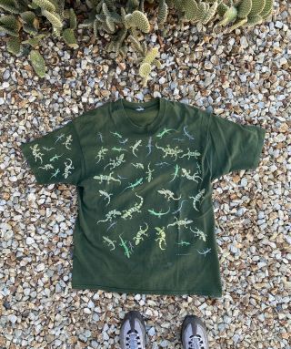 All Over Print Lizard Tee T Shirt Vintage 80s 90s Surfer Made In Usa Xl