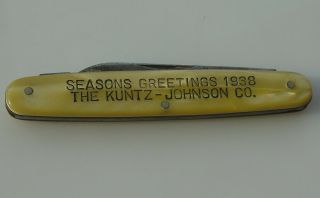 Vintage Seasons Greeting De Shapleigh Hdw Hardware Pocket Knife Kuntz Johnson Co