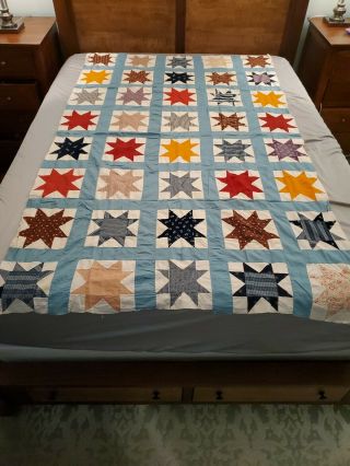 Vintage Starburst Quilt Top Multi - Color Patch 78 " X48 " Unfinished Twin Bed