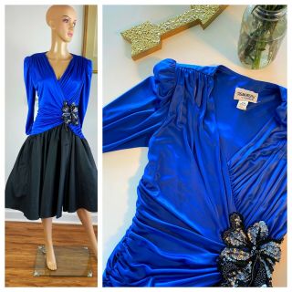 Vintage 80s Party Prom Dynasty Trophy Tulle Sequin Shiny Party Dress M
