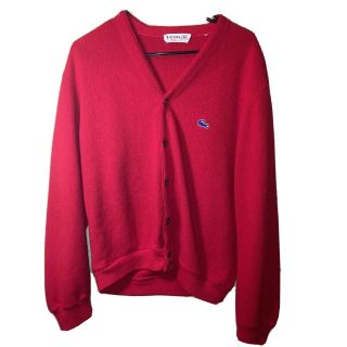Izod Lacoste Mens Large Vintage Red Long Sleeve Cardigan Sweater