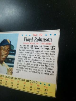 Vintage 1963 Post Cereal Baseball Card 39 FLOYD ROBINSON CHICAGO WHITE SOX 3