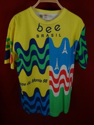 Vintage Mens Bee Brasil Coupe Du Monde 98 France World Cup Soccer T Shirt Sz M
