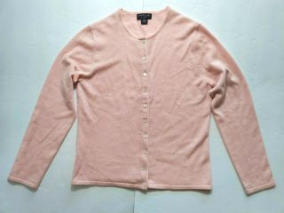 Ann Taylor Women ' s Medium Salmon Pink 100 Cashmere Button Cardigan Sweater Vtg 2