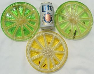 3 Vtg Lucite Acrylic Lemon Lime Slice Trivet Hot Plate Resin Citrus Fruit Mcm