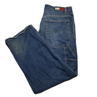 Vintage 90s Tommy Hilfiger Mens Size 36x32 Blue Denim Carpenter Jeans Big Flag
