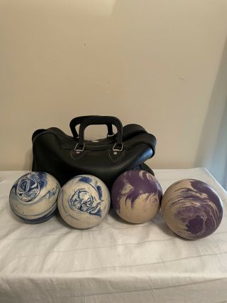 Set Of 4 - Candlepin Bowling Balls With Carrying Bag - 1950 