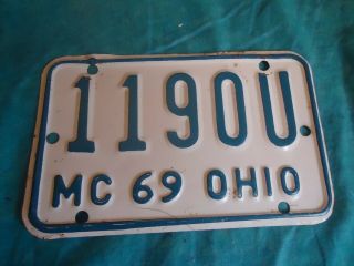 Vintage 1969 Ohio Motorcycle License Plate 1190u