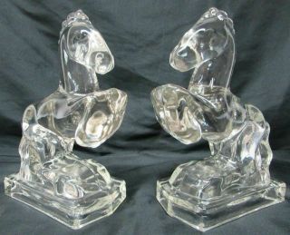 Vintage Pair L.  E.  Smith - Rearing Horse Bookends - Glass
