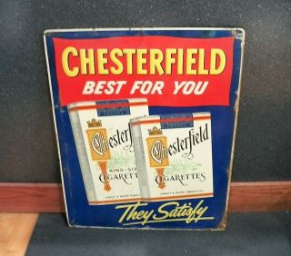 Vintage Chesterfield Cigarettes Embossed Tin Advertising Sign,  1940s