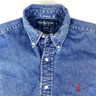 Vintage Ralph Lauren Polo Blaire Blue Jean Denim Button Down Shirt Mens Small