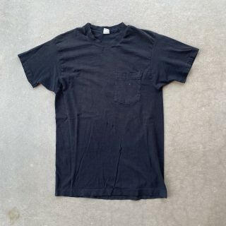 Vtg 90s Sun Faded Distressed Thrashed Blank Black Single Stitch Pocket T - Shirt L