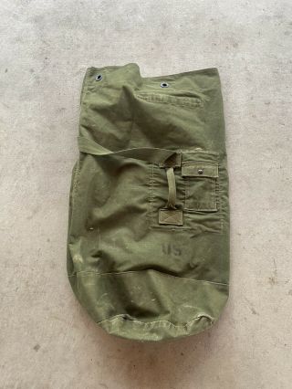 Vintage Military Duffle Bag Us Army Vietnam 1970s Era Green Canvas