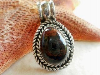 Sterling Silver 925 Vintage Mexico Taxco Mahogany Obsidian Pendant 19a1