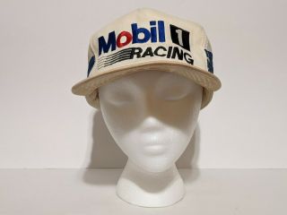 Vintage Mobile 1 Racing Snapback White Trucker Advertising Hat Cap