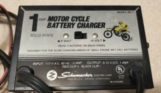 Vintage Schumacher Mc - 1 Motorcycle 1 Amp 6/12 Volt Trickle Battery Charger Usa