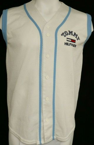 Vintage Tommy Hilfiger White Mesh Button Up Sleeveless Baseball Jersey Men 