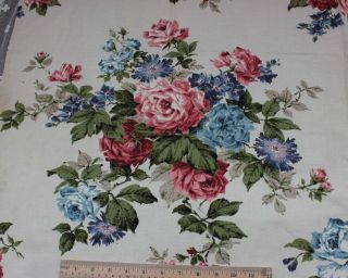 Pretty Vintage American Barkcloth Era Rose Bouquets Home Dec Fabric C1948