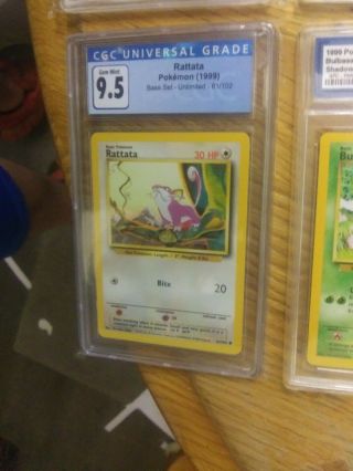 Cgc & Rga Graded Pokemon Tcg Cards - Base Set Bulbasaur 7 & Rattata 9.  5 - Vintage