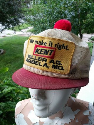 Vintage Kent Feeds Snapback Pom Hat Patch Cap K Brand Miller Ag Arbela Mo