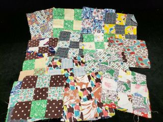 30 Vintage Antique Quilt Blocks Cotton C1940 Hand Pieced Feedsack Prints 9 Patch