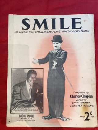 Rare Vintage Sheet Music - Smile - Charlie Chaplin Film - Nat King Cole